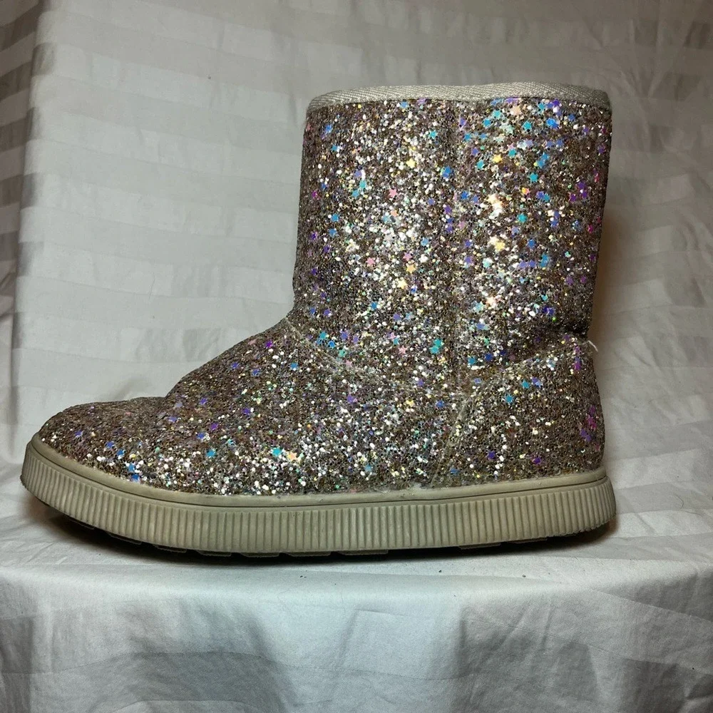 Cat & Jack Kids Champagne Gold Star Glitter Side Zip Faux Fur Lined Boots Size 3
